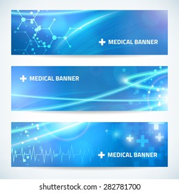 Set Technology Medical Banner Vector Background For Web Or Print. Layered. Editable.