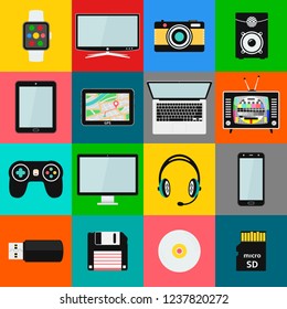 Set of technology and multimedia devices icons