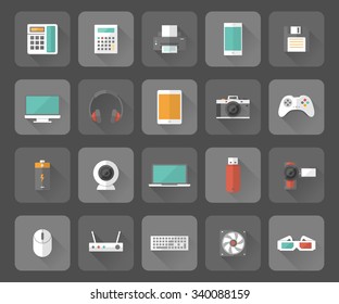 Set of technology and multimedia devices icons. Vector illustration 