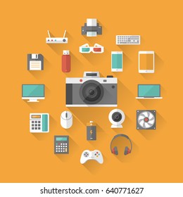 Set of technology and multimedia devices icons