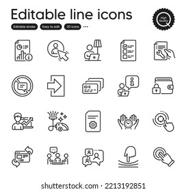 Set of Technology outline icons. Contains icons as File settings, Stop talking and Vacuum cleaner elements. Refresh website, User, Success business web signs. Lock, Voting ballot. Vector