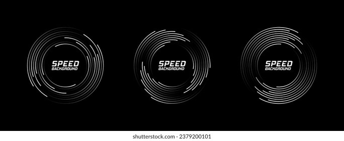 Set of technology round Logos. Circular Design element. Thick halftone dotted speed lines.