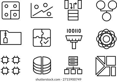 Set of technology and science icons isolated on transparent background