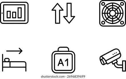 Um conjunto de ícones de tecnologia e segurança. Esses ícones vetoriais são isolados em um fundo branco e são perfeitos para qualquer projeto de design relacionado à tecnologia.