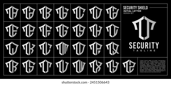 Set of technology shield letter T TT logo design