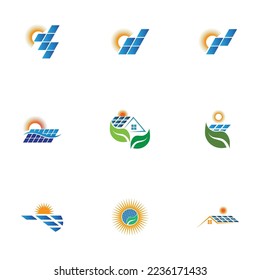 set technology of Solar panel  energy icon logo vector design