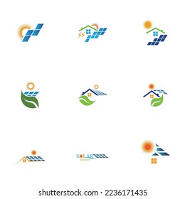 set tecnología del diseño vectorial del icono de energía del panel solar