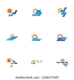set tecnología del diseño vectorial del icono de energía del panel solar