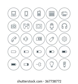 Set of Technology Thin Line Icons. Electronic devices. Battery Charging