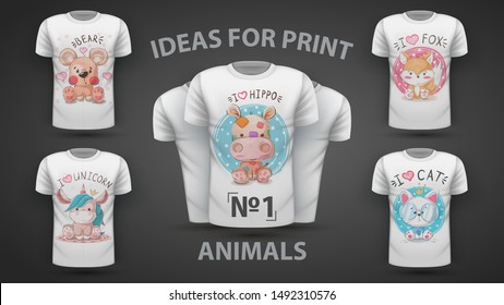 Set teddy animal - idea for print t-shirt. Hand draw