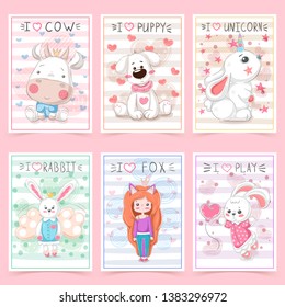 Set teddy animals. Idea for greeting card. Vector eps 10