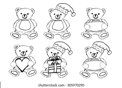 set of Teddy Bear in black and white