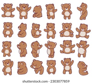 conjunto de poses de dibujos animados de osos de peluche 