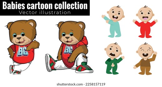 set of teddy bear cartoon vector and collection set baby cartoon character - vector illustration.