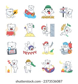 Set of Teddy Bear Flat Stickers 

