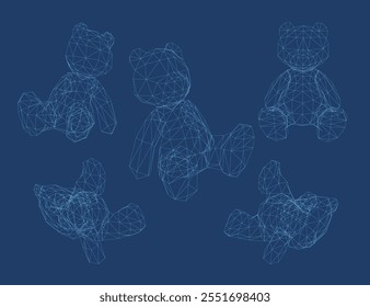 Set of Teddy bear icon vector wireframe. Teddy bear vector design and illustration. Teddy bear wireframe isolated dark background