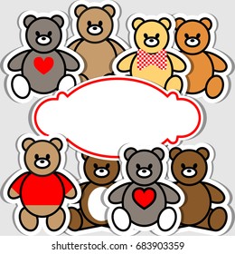 Set of Teddy Bear. Vector illustration EPS10 for sticker, label, price tag, banner, toy shop sign