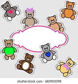 Set of Teddy Bear. Vector illustration EPS10 for sticker, label, price tag, banner, toy shop sign