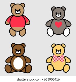 Set of Teddy Bear. Vector illustration in flat style