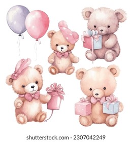set of teddy bears and balloon, party, Gifts, cute baby teddy bear 