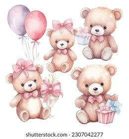 set of teddy bears and balloon, party, Gifts, cute baby teddy bear 