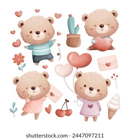 Set of Teddy Bears and Cute Elements