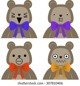 Set of teddy bears with facial expressions. Vector illustration