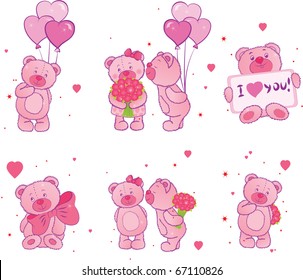 Set of teddy bears with hearts