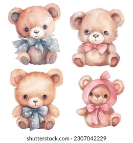 set of teddy bears and ribbon, cute teddy