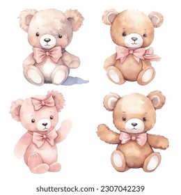 set of teddy bears and ribbon, cute teddy