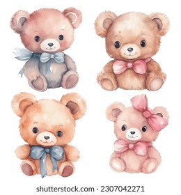 set of teddy bears and ribbon, cute teddy