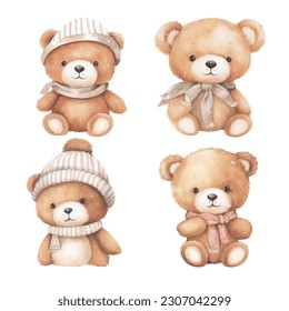 set of teddy bears and ribbon, cute teddy, brown bear