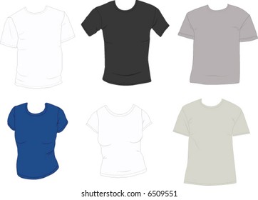 Set of tee shirts ready to add designs. Mens and ladies.   Easily edit and change the colors.