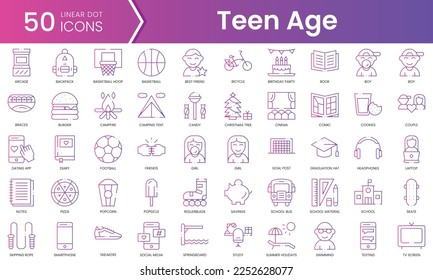 Set of teen age icons. Gradient style icon bundle. Vector Illustration