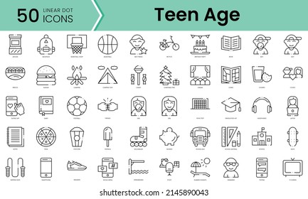 Set of teen age icons. Line art style icons bundle. vector illustration