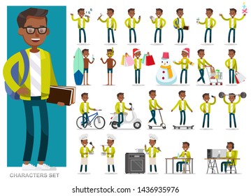 Set of Teen boy lifestyle character vector design. Presentation in various action with emotions, running, standing and walking. 