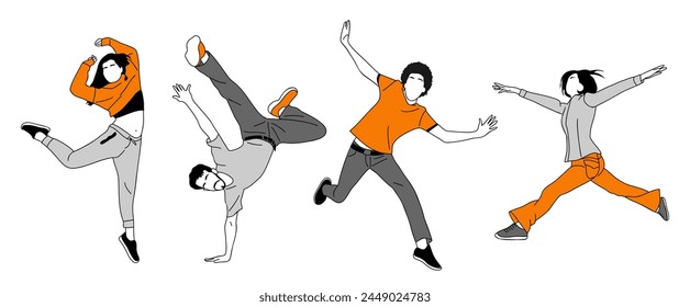 Conjunto de bailarines adolescentes hip hop, breakdance Vector