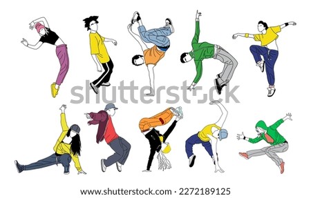 Set of teenager dancers hip hop, breakdance vector ストックフォト © 