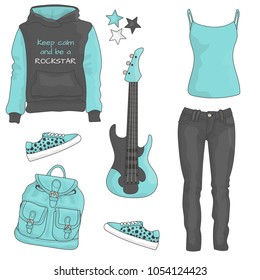 Set of teenager and rock stuff
