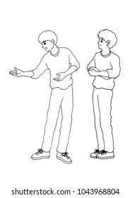 set of teenager standing activities, vector doodle hand drawing