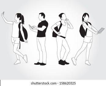 set of teenager using smart devices