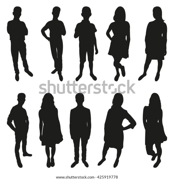 Set Teenagers Vector Silhouettes Stock Vector (Royalty Free) 425919778