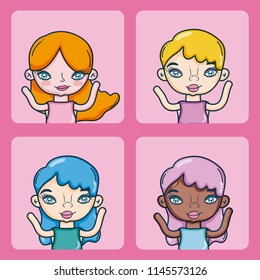 Set of teens cartoons