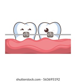 set teeth funny character kawaii style