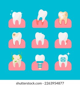 Set of Teeth and gums Icon. Flat vector illustration.