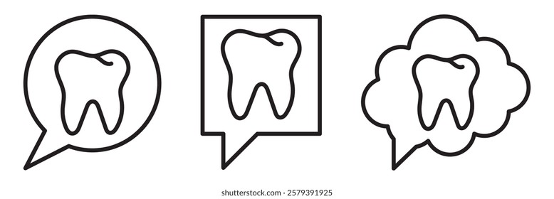 Set of teeth icons. Dental care, prevention check up, stomatology services, dental, toothache, braces, oral clean, linear design. Vector illustration.
