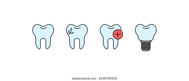 Set of teeth icons. Fixing teeth icons. Flat style. Vector icons