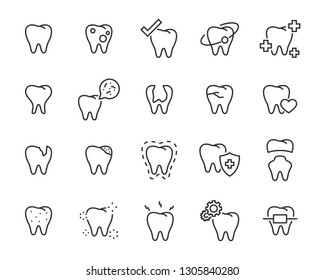 set of teeth icons, such as, tooth, dentist, clean, protect, treat, oral