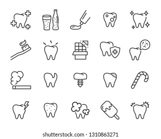 set of teeth icons, such as, tooth, dentist, clean, protect, treat, oral