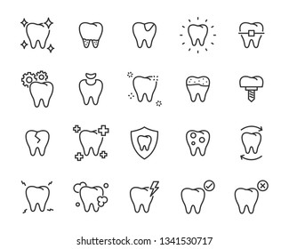 set of teeth icons, such as, tooth, dentist, clean, protect, treat, oral